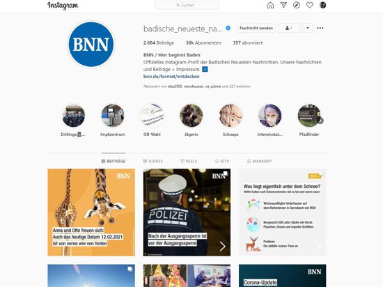 Der Instagram-Account der Badischen Neuesten Nachrichten hat inzwischen über 30.000 Abonnenten.