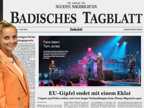 Sina Arimont, Produkmanagerin für das ePaper, präsentiert im Verlagshaus in Karlsruhe die erste digitale Ausgabe des Badischen Tagblatts als Zeitungsmarke der Badischen Neuesten Nachrichten.<ZS>F