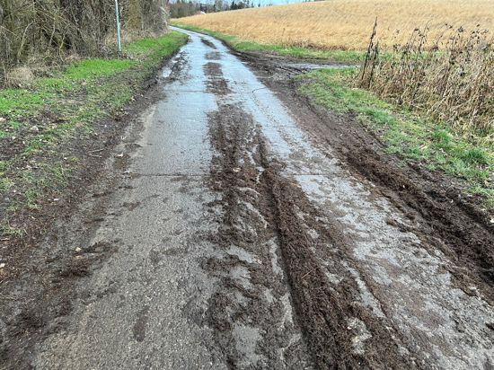 Nach Regenfällen verdreckt der Postweg in Gondelsheim. Um das künftig zu verhindern, will die Gemeinde kaputte Betonplatten ausbessern und einmündende Feldwege mit Schotter aufschütten.