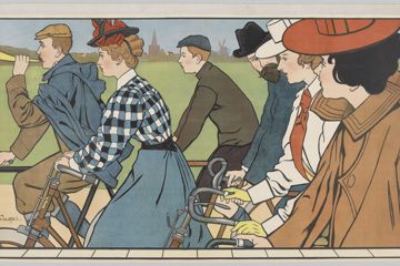 Was man kann, kann frau auch! Auf diesem holländischen Plakat sind drei Damen und drei Herren mit dem Rad unterwegs – und vom Künstler Johann Georg van Caspel völlig gleichberechtigt dargestellt.