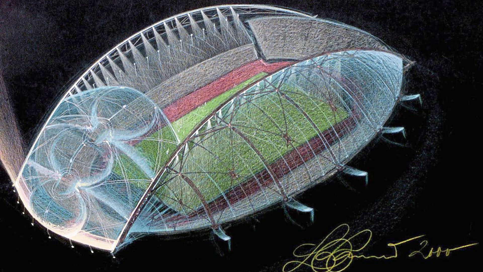 So sah der Entwurf von Luigi Colani für den Neubau des Karlsruher Wildparkstadions aus.