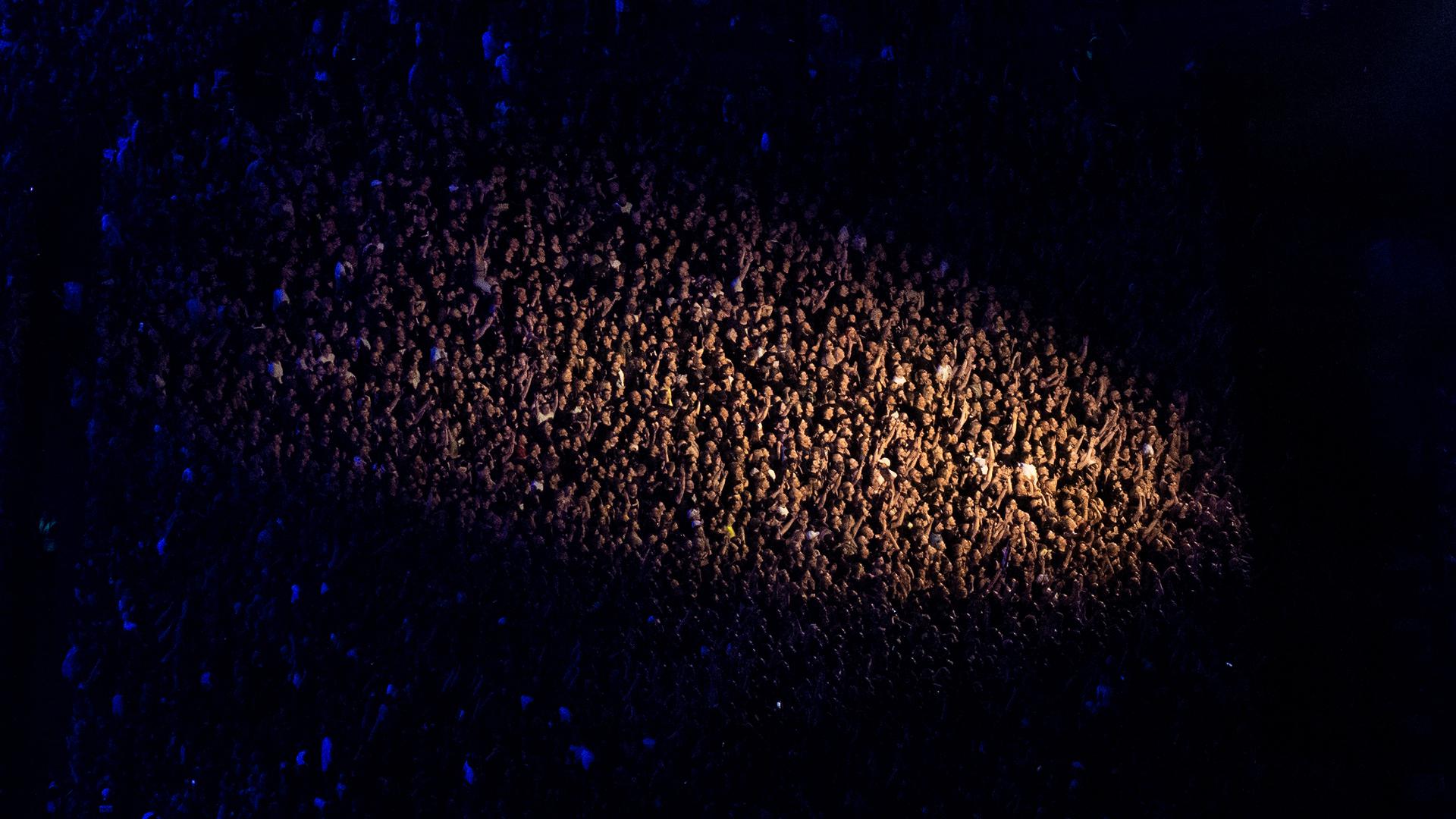 Tausende Zuschauer verfolgen das Konzert der Band Rammstein im Olympiastadion. Rammstein spielen in München am 07. + 08. + 10. + 11.06.2023 insgesamt vier Konzerte im Rahmen ihrer Europa Stadion Tour. +++ dpa-Bildfunk +++