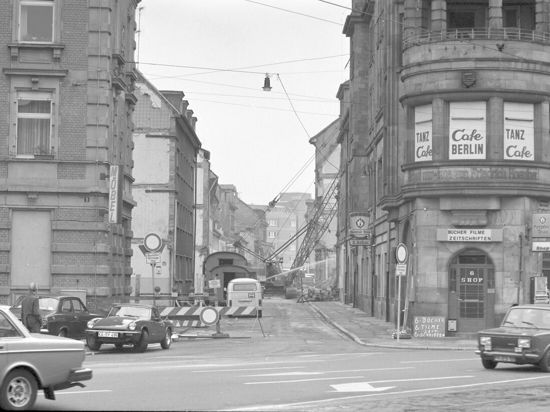 Historischer Blick in die Brunnenstraße Karlsruhe