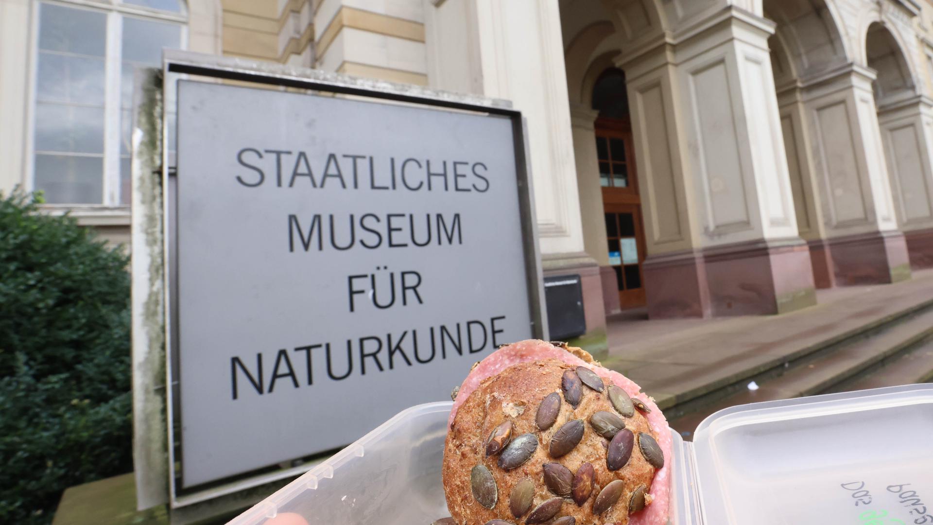 Ein Brötchen vor dem Naturkundemuseum