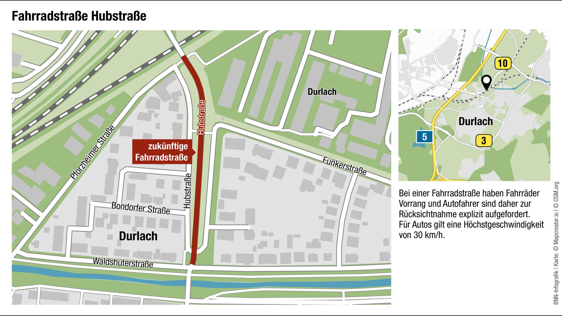 Zufahrt zur Unteren Hub in Karlsruhe-Durlach soll Fahrradstraße werden