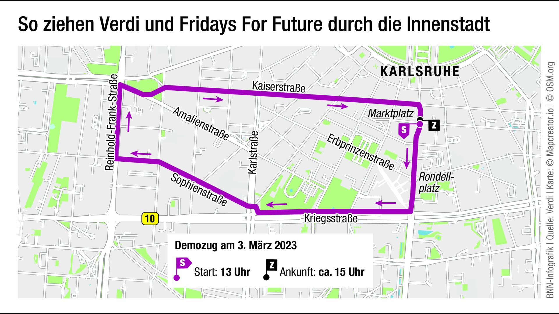 So ziehen Verdi und Fridays For Future durch die Karlsruher Innenstadt