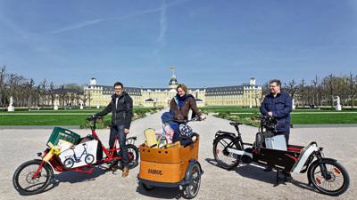 Manuel Quinting, Sarah Meyer-Soylu und Christian Büttner von der Lastenrad-Initiative testeten schon 2017 verschiedene Lastenrad-Modelle in Karlsruhe.