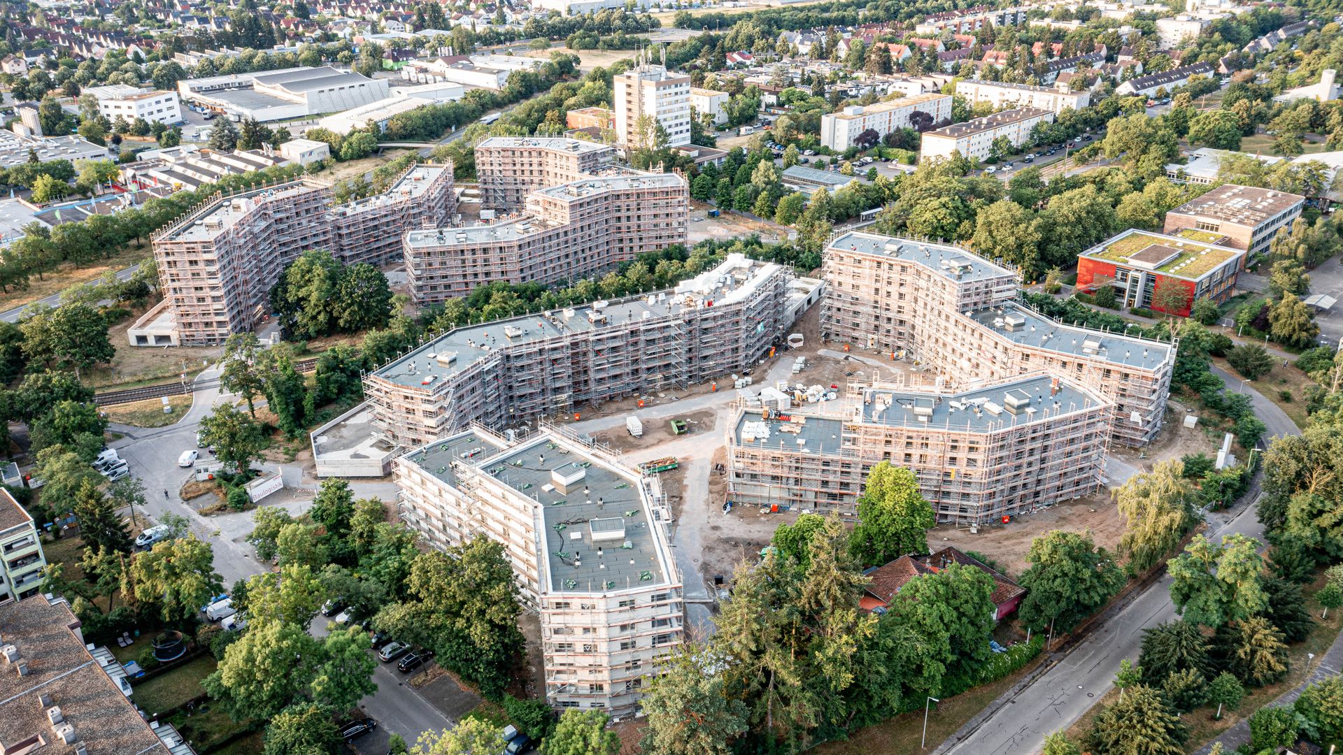 Luftbild August-Klingler-Areal im Bauzustand
