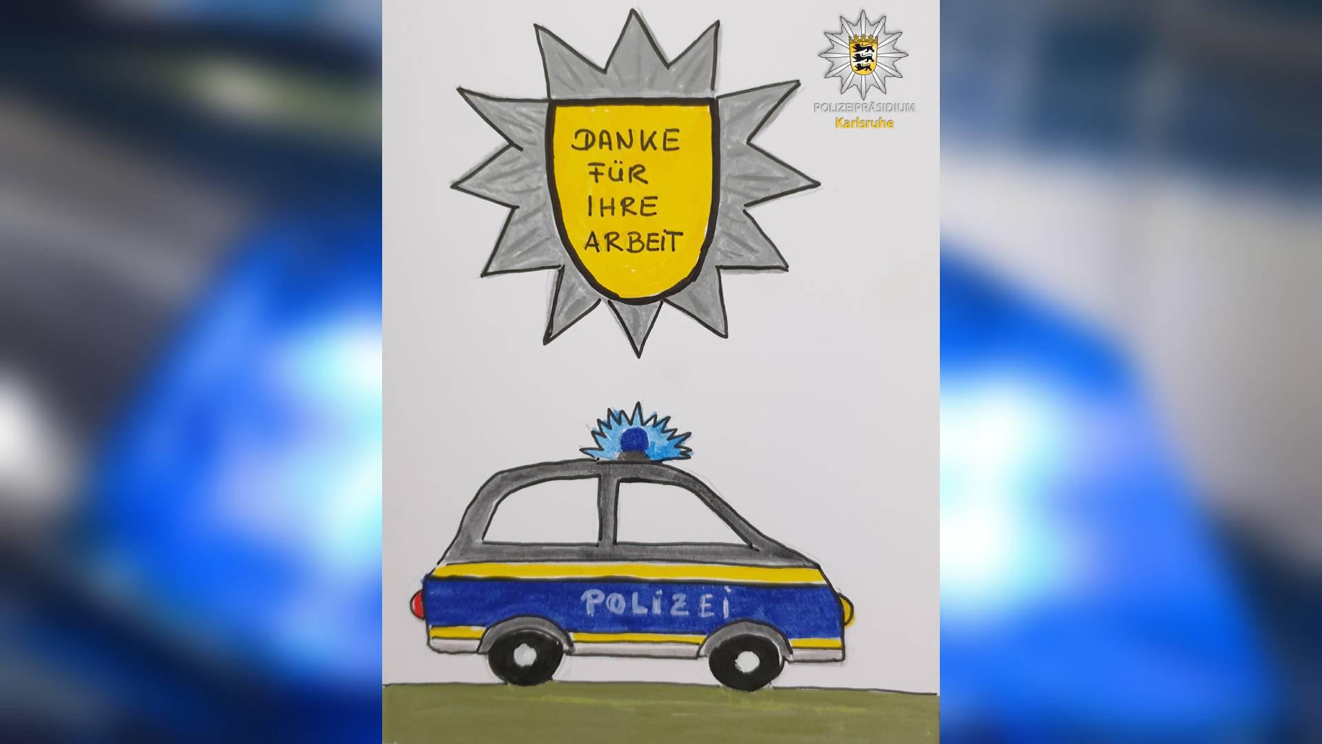 Diese Zeichnung ging als Dankeschön auf dem Polizeiposten in Beiertheim-Bulach ein.