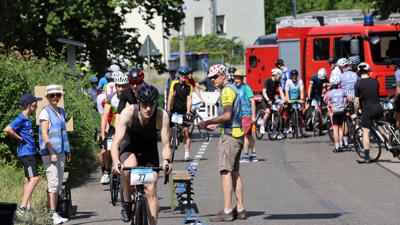 Radfahrer beim Turmbergrennen in Karlsruhe-Durlach
