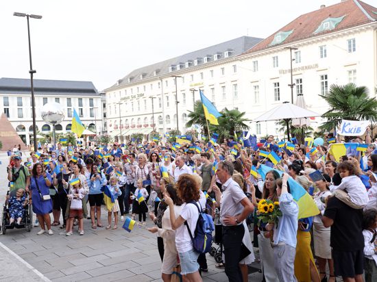 Ukrainische Solidaritätskundgebung auf dem Karlsruher Marktplatz.