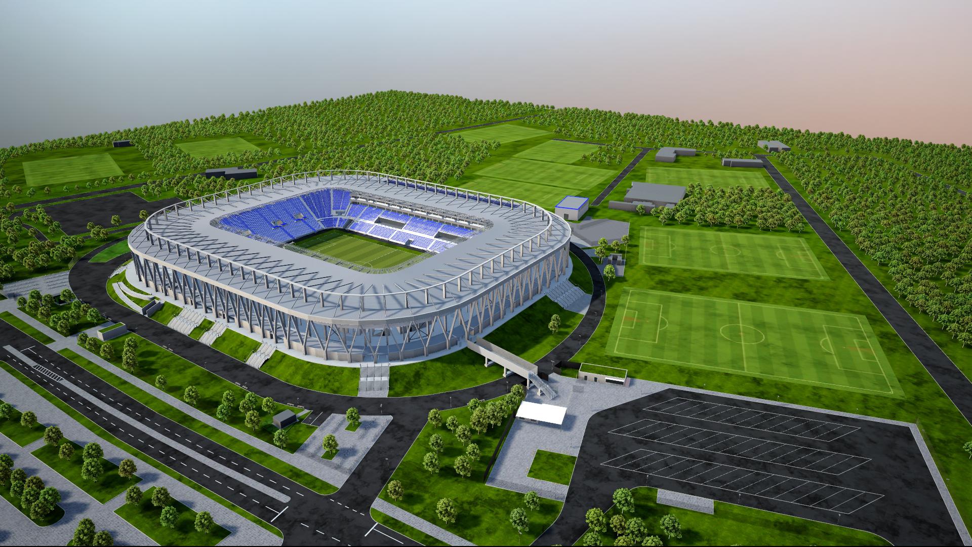 Ein Modell zeigt das neue Fußballstadion in Karlsruhe von außen. 
