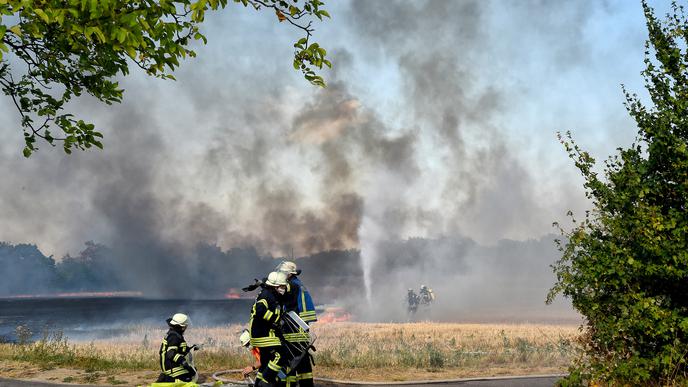 Die Feuerwehr kämpft gegen einen Flächenbrand zwischen Neureut und Eggenstein.
