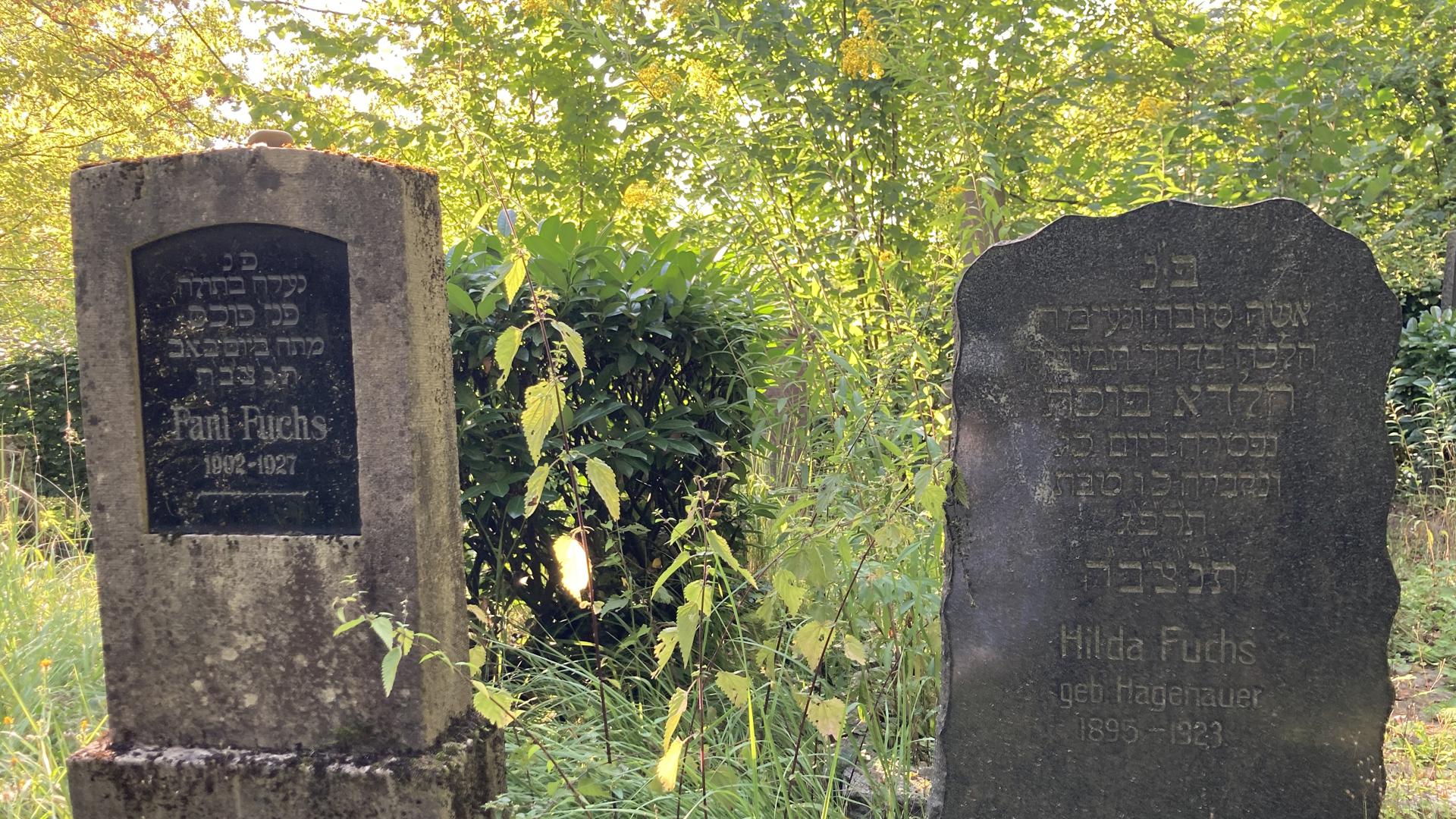 Das Bild zeigt: Der Jüdische Friedhof vor den Toren Weingartens mit zwei Grabsteinen