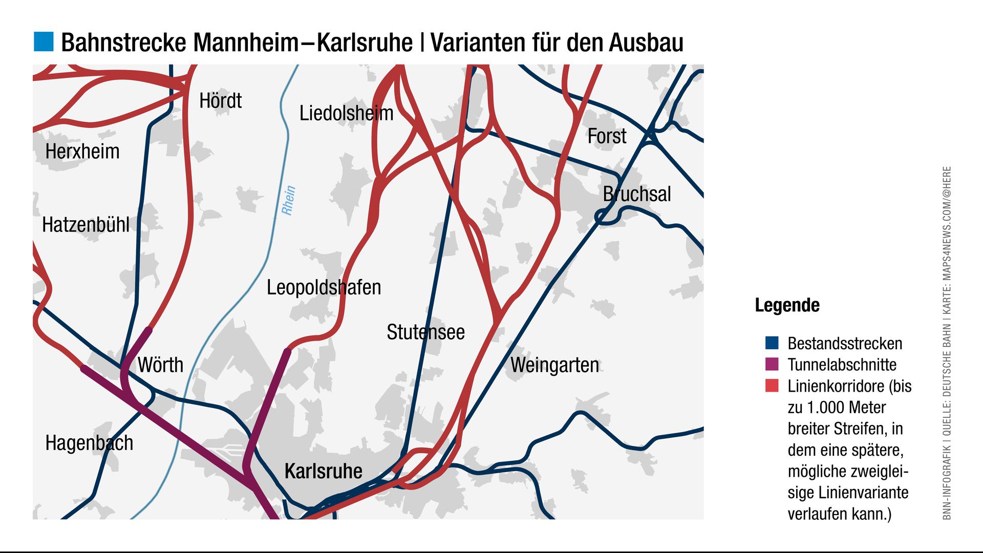 Es gibt noch mehrere Möglichkeiten für die Bahnstrecke zwischen Mannheim und Karlsruhe.