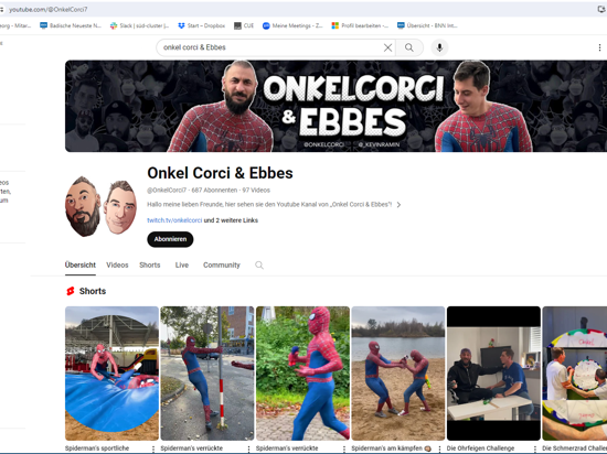 Onkel Corci und Ebbes sind zwei junge Männer aus Stutensee-Blankenloch. Ihr Markenzeichen: Auftritte in Spiderman-Kostümen.