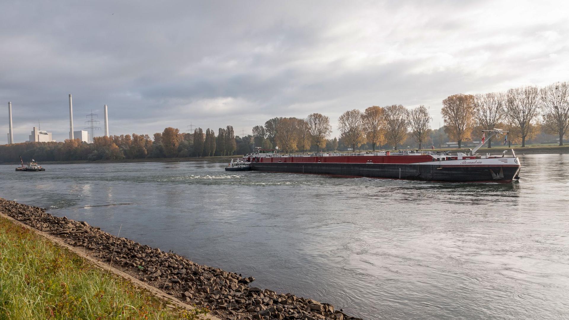 Zwei Schiffe haben sich auf dem Rhein bei Hagenbach in Rheinland-Pfalz festgefahren.