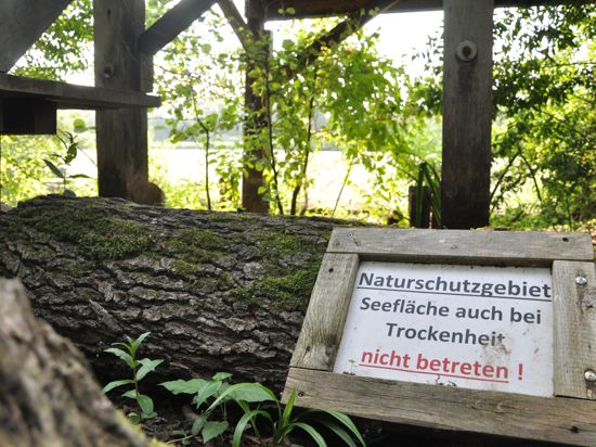 Verbotsschild im Weingartener Moor: Auch bei Trockenheit soll man die Seefläche nicht betreten.
