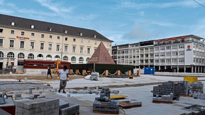 Der Karlsruher Marktplatz im August 2019