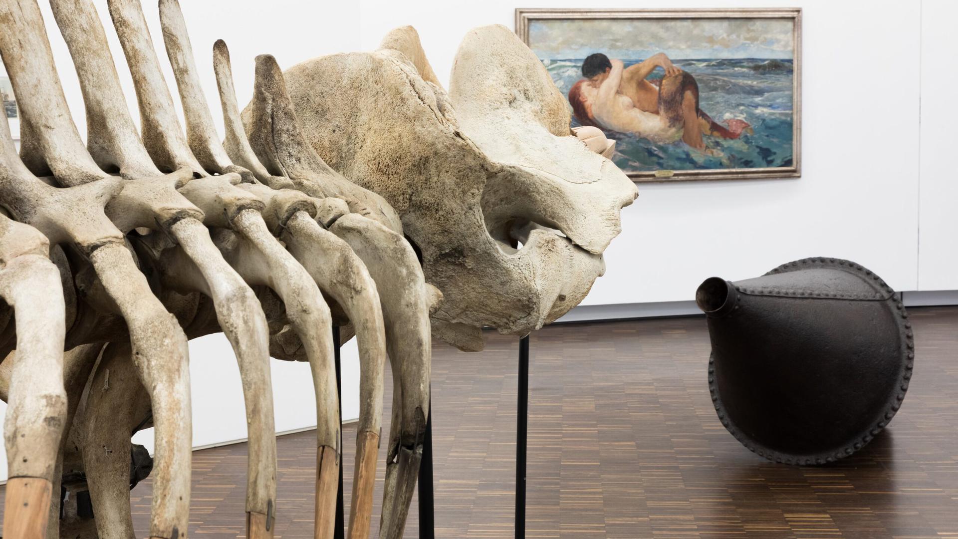 Bei der Ausstellung „Schön und gefährlich“ sind ein Walskelett, eine Hochseeboje und die Sirene von Max Klinger zu sehen. 