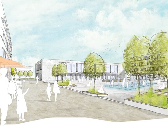 Eine Zeichnung des Architekturbüros K9 zeigt, wie das neue Bürger- und Kulturhaus in Rheinstetten aussehen könnte.