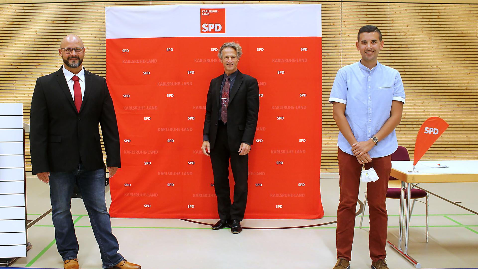 Wollen für die SPD im Wahlkreis Karlsruhe-Land kandidieren: Norman Menzel, Stefan Tiede und Patrick Diebold (von links)