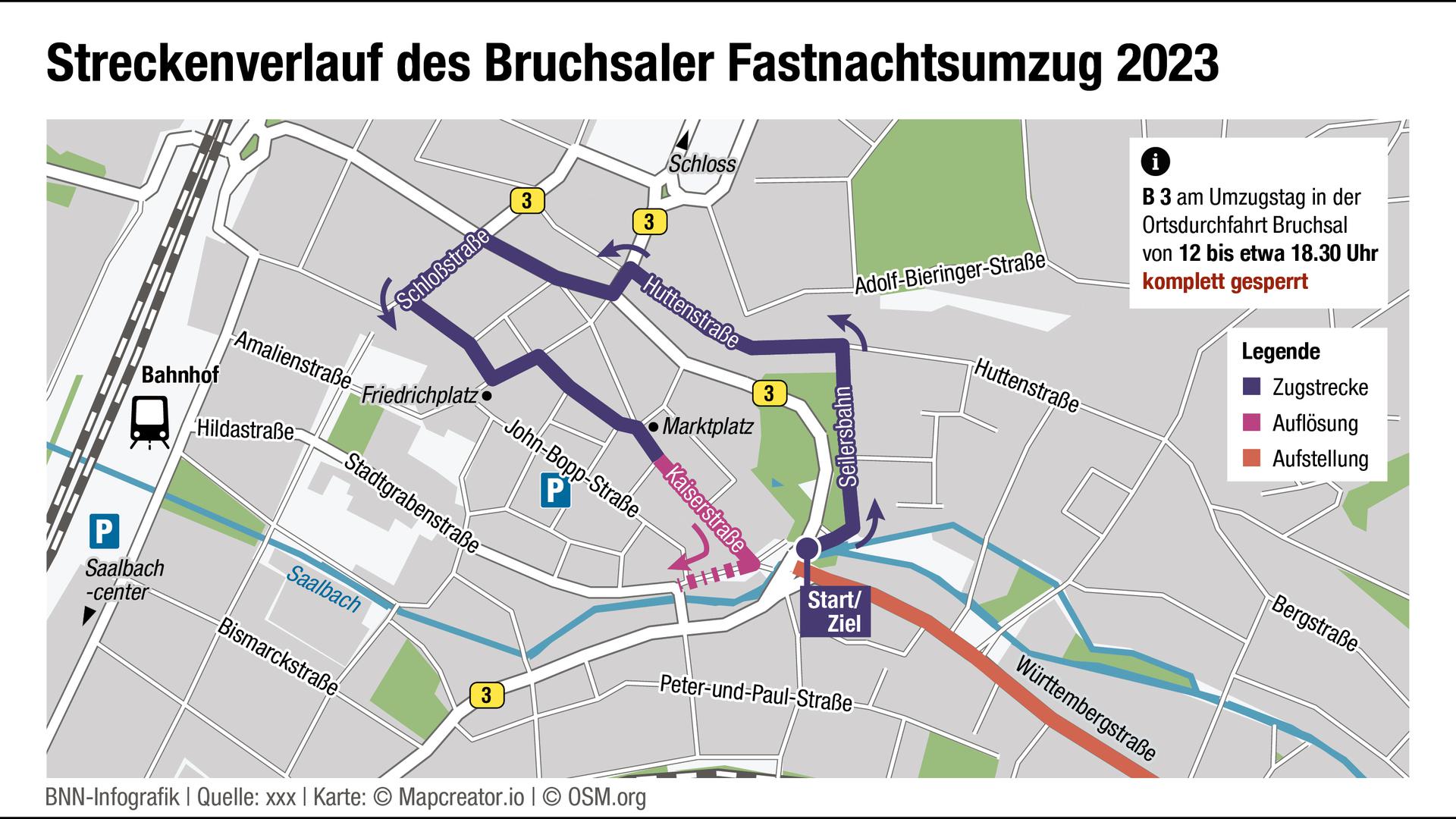 Veranstalter erwarten entlang der knapp zwei Kilometer langen Umzugsstrecke durch Bruchsal bis zu 10.000 Besucher 