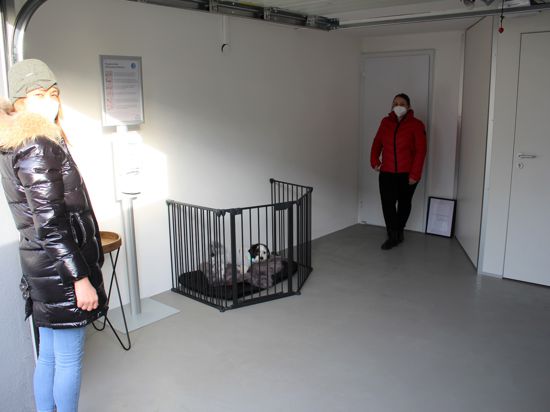 Daniela Kulevski (links) gibt ihren Hund kontaktlos bei Stefanie Blöchliger (rechts) zur Rundumpflege ab