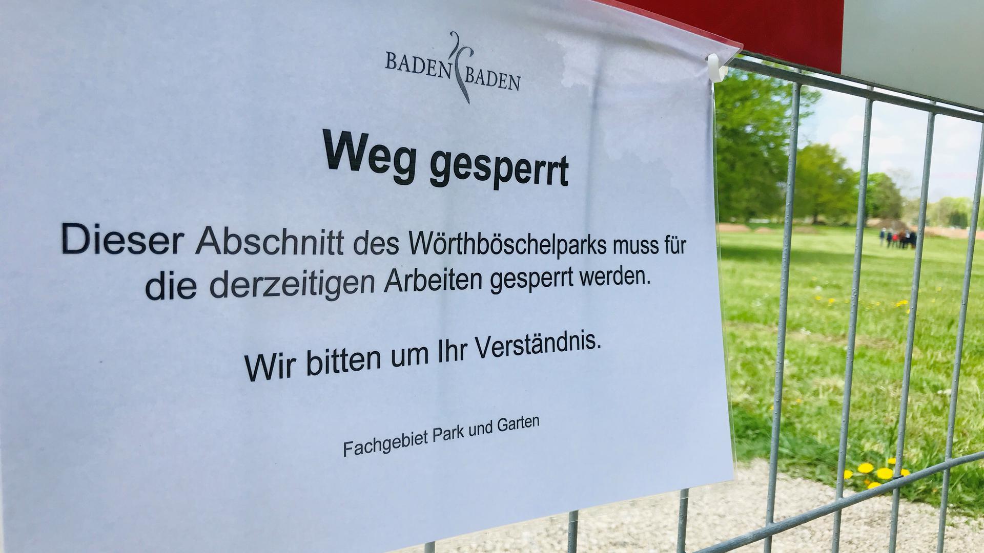 Im Wörthböschelpark in Baden-Baden ist inzwischen ein dritter Bombenfund bestätigt. Deshalb wurden Wege in der Grünanlage gesperrt.