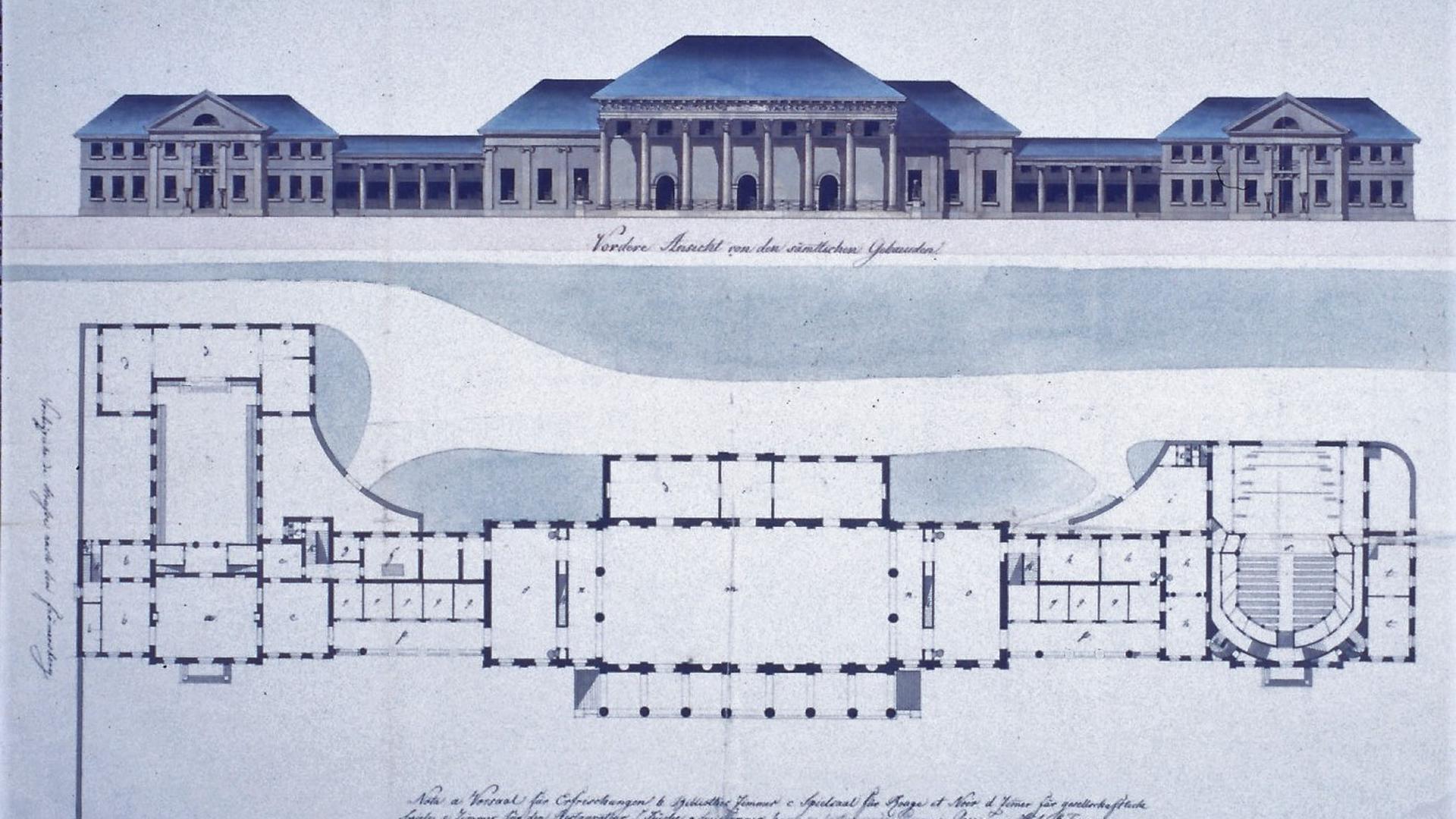 Dritter Entwurf Friedrich Weinbrenners für das Konversationshaus. (GLA Karlsruhe G Baupläne Baden-Baden 116)