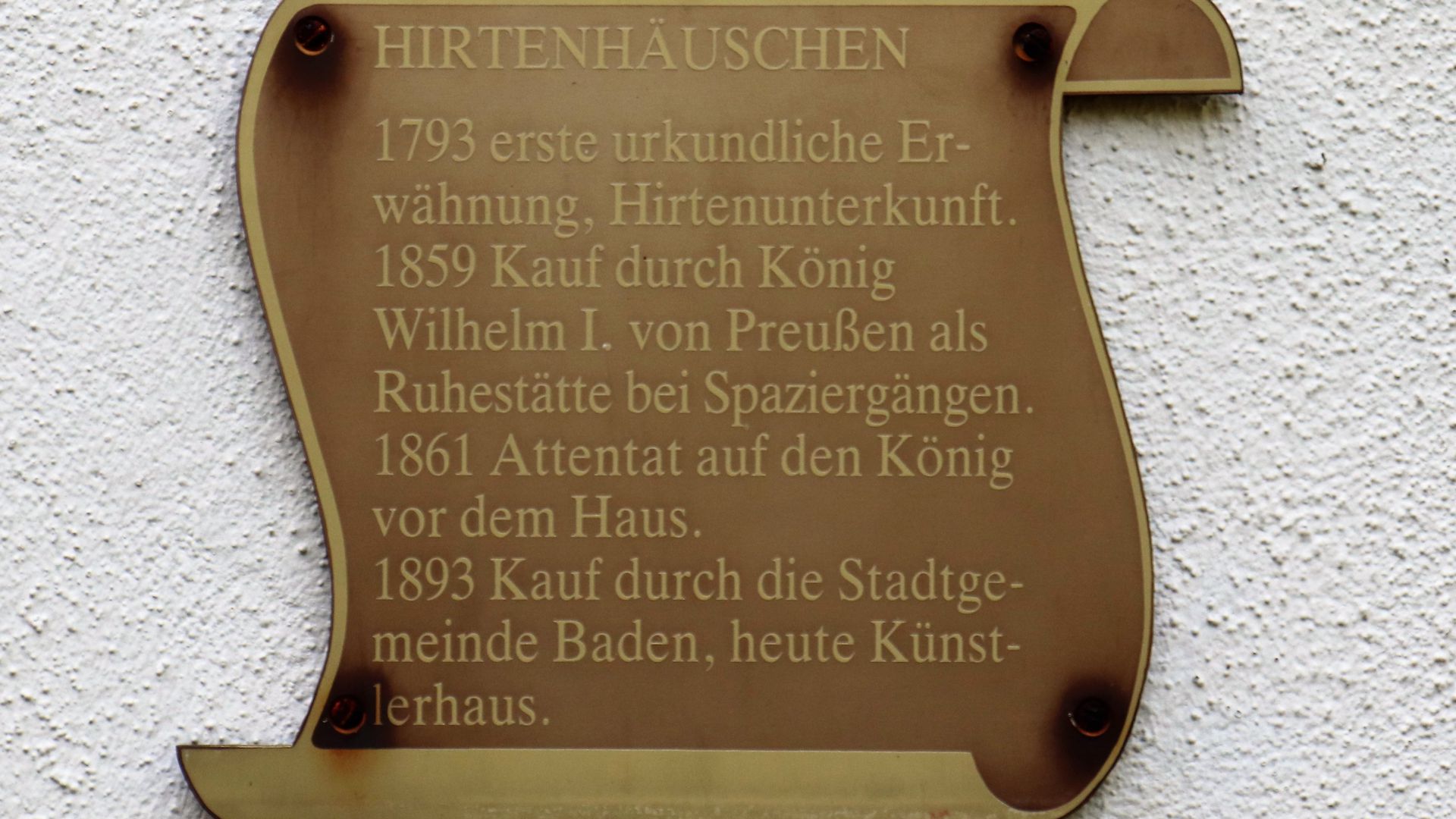 Inschrift am Hirtenhäuschen in Baden-Baden.