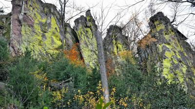 Steile Felsen voller Grün