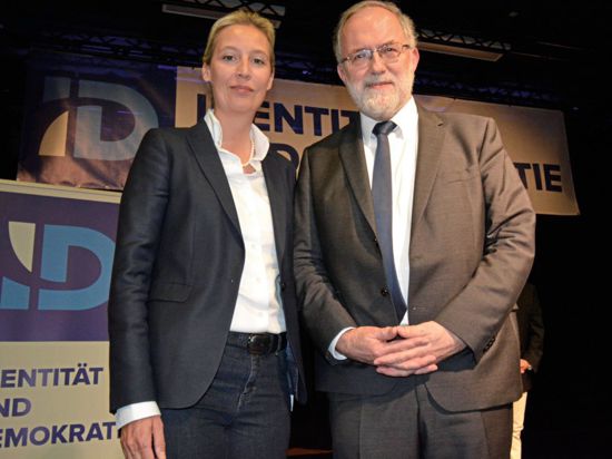 Die AfD-Politiker Alice Weidel und Joachim Kuhs haben in der Baden-Badener Festhalle gegen die EU ausgeteilt.
