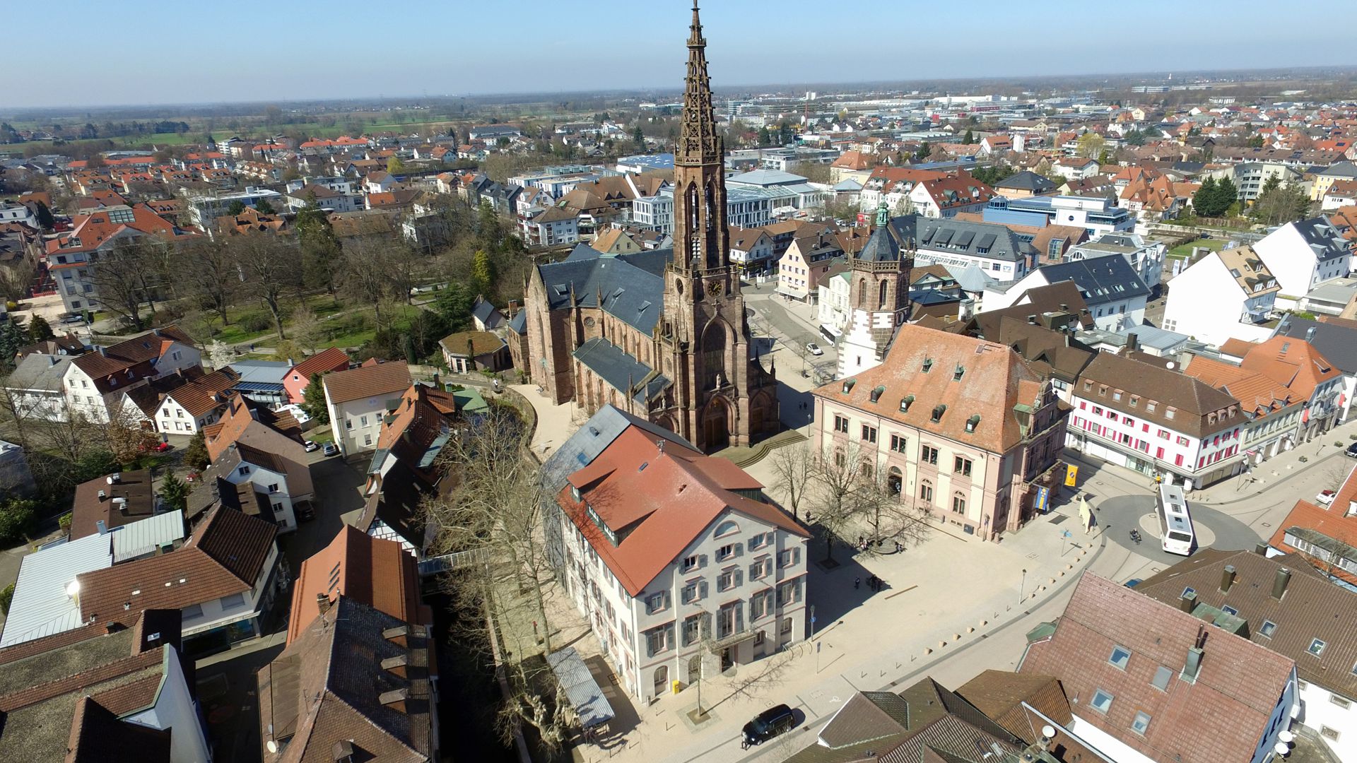 Rathaus Bühl auf einem Luftbild