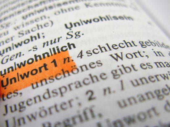 ILLUSTRATION - Das Wort "Unwort" ist am Montag (18.01.2010) im Duden mit einem Textmarker orange hervorgehoben. Am Dienstag (19.01.2010) wird in Frankfurt am Main das Unwort des Jahres 2009 bekanntgegeben. Foto: Marc Müller dpa/lhe ++ +++ dpa-Bildfunk +++