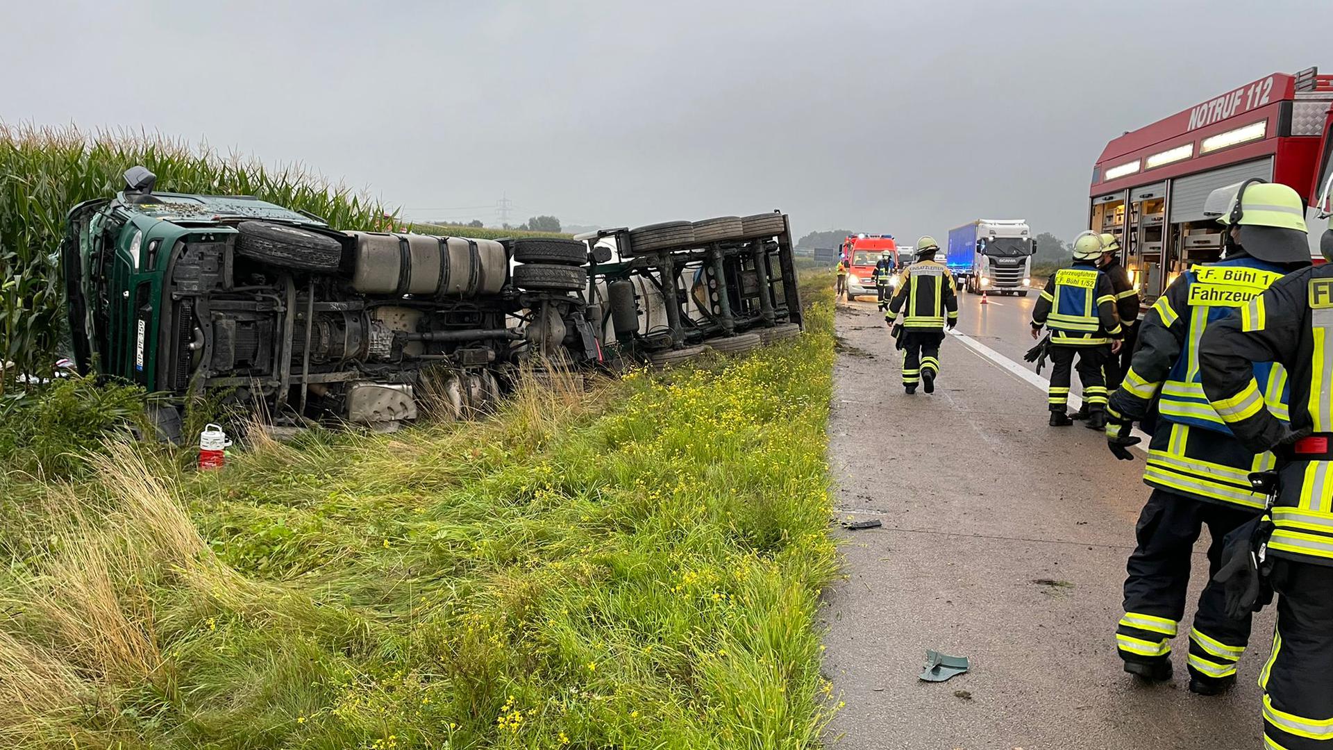 LKW-Unfall auf der A5 zwischen Bühl und Achern.