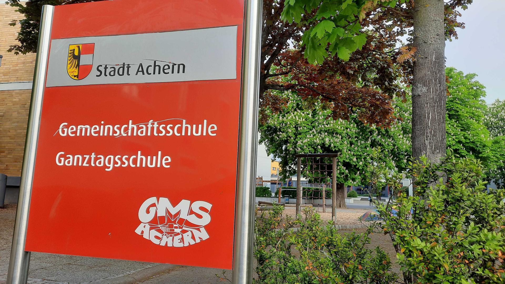 Das Schild der Gemeinschaftsschule in Achern.