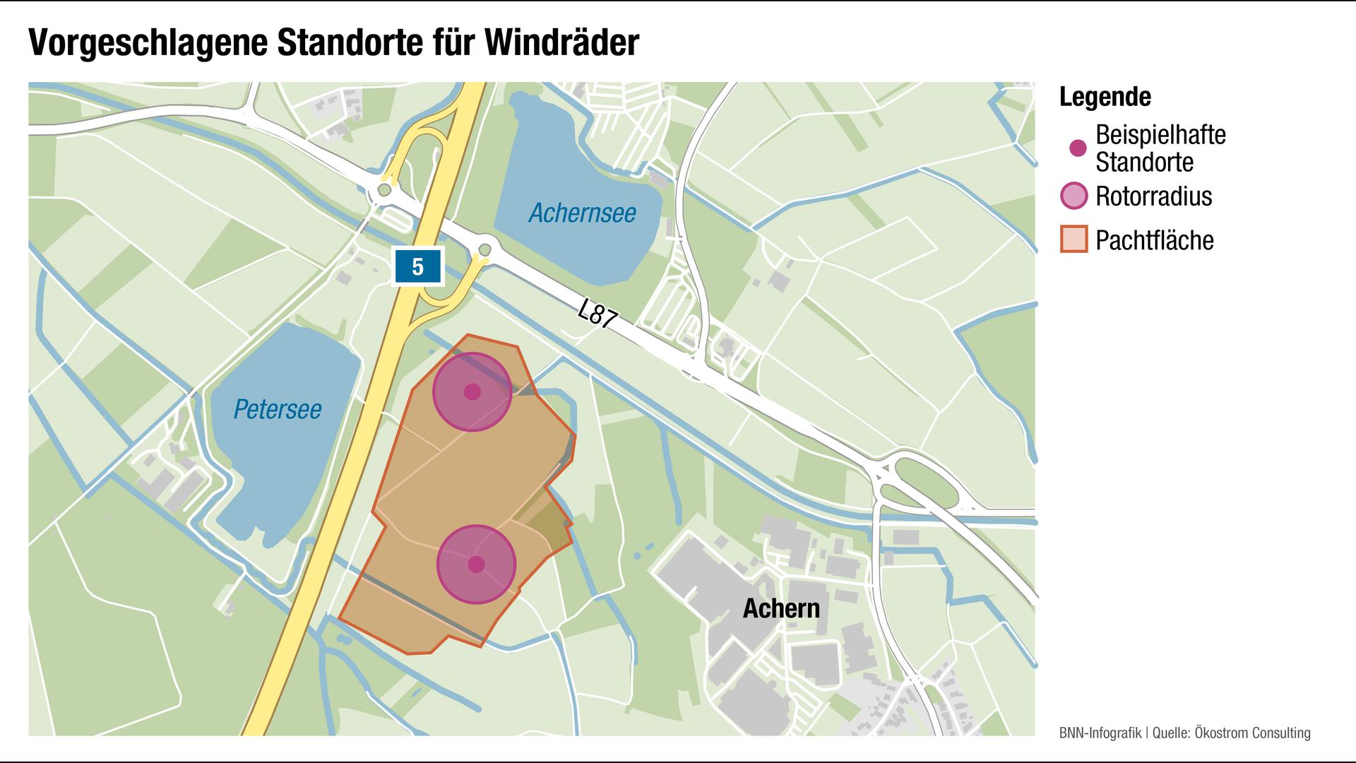 Vorgeschlagene Standorte für Windräder