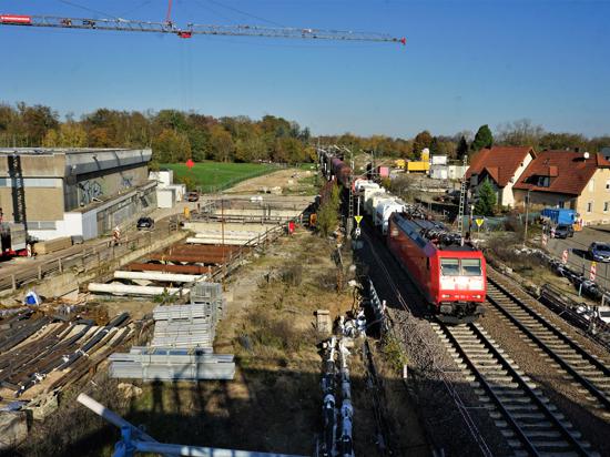 Baustelle an der Rheintalbahn - Tunnel Rastatt - Niederbühl - Sporthalle - Tunnelhavarie