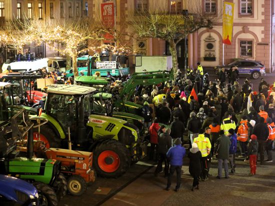 Rund 350 Menschen und 62 Traktoren: Bauernprotest auf dem Rastatter Marktplatz.
