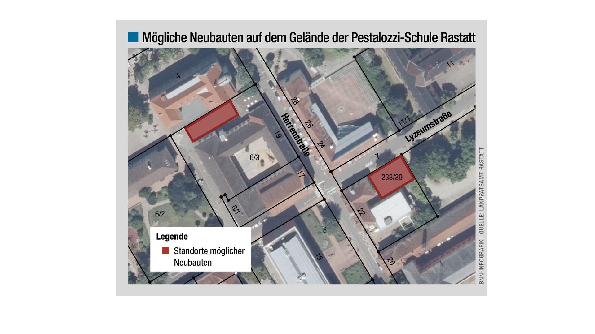 Die Gebäude der Pestalozzi-Schule in Rastatt aus der Luft