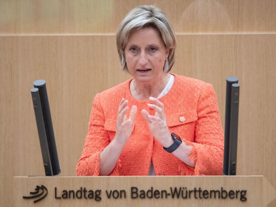 Nicole Hoffmeister-Kraut (CDU), Wirtschaftsministerin von Baden-Württemberg, redet bei einer Plenarsitzung im Landtag von Baden-Württemberg. Auf der Agenda steht auch eine Debatte über das Konjunkturpaket des Bundes. +++ dpa-Bildfunk +++