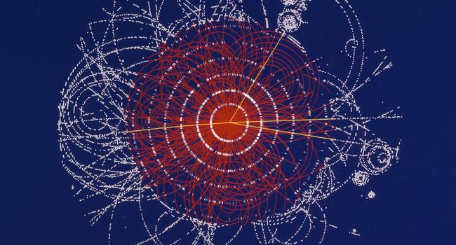 ARCHIV - Die Illustration zeigt den Zerfall eines fiktiven Higgs-Boson (Handout). Neue Messergebnisse stimmen Physiker zuversichtlicher, dass das hypothetische Higgs-Teilchen tatsächlich existiert. Foto: Cern (zu dpa: "Physiker kommen Aufklärung des Higgs-Rätsels näher") +++ dpa-Bildfunk +++