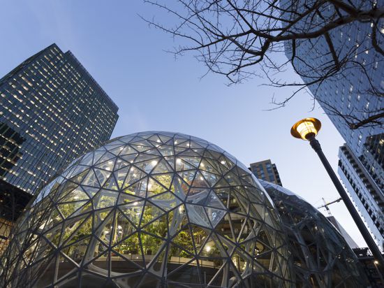 Im Amazon Sphere sind am 31.10.2017 im Amazon Urban Campus in Seattle (USA) große Glaskugeln zu sehen. Das Gebäude, das nicht nur Büros sondern auch eine botanische Sammlung beherbergen wird, wird voraussichtlich im Frühjahr 2018 eröffnet. Foto: Paul Christian Gordon/ZUMA Wire/dpa +++ dpa-Bildfunk +++