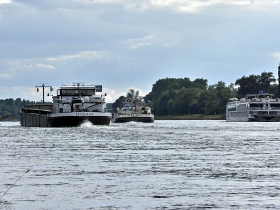 Alles fließt:  So wie hier bei Neuburgweier sollte der Schiffsverkehr auf dem Rhein eigentlich laufen. Doch vor über 30 Jahren stockte es auf der wichtigen Wasserstraße gleich mehrere Wochen.