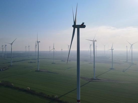 Windenergieanlagen im Windpark „Odervorland“ im Landkreis Oder-Spree.