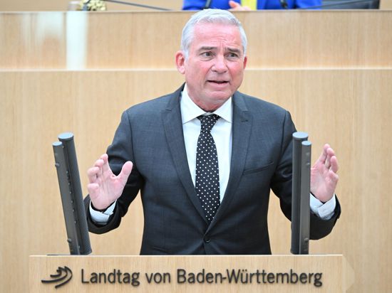 Thomas Strobl (CDU), Innenminister von Baden-Württemberg, spricht.