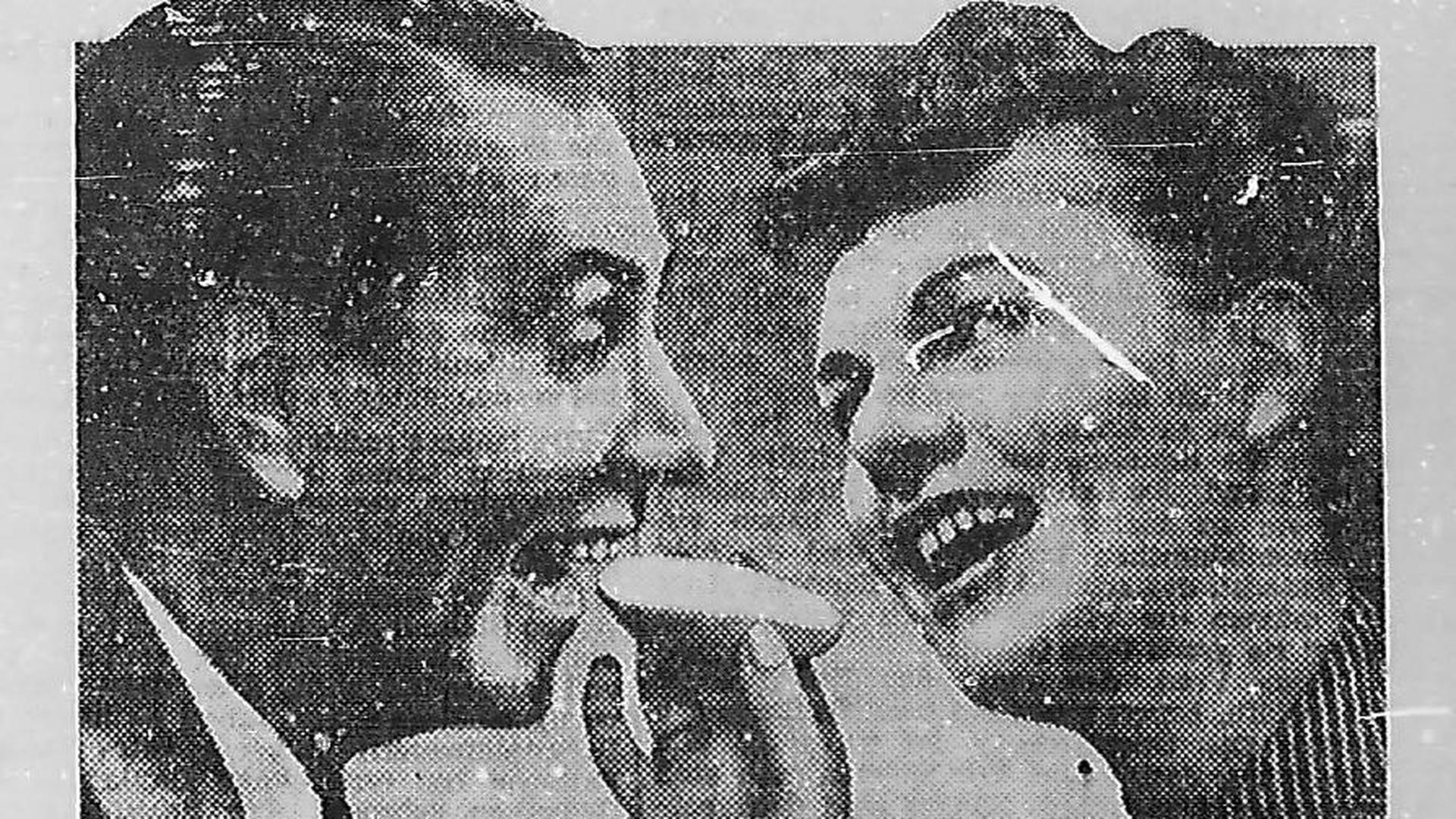 Alte Anzeige von 1952 mit zwei Personen und Sanella