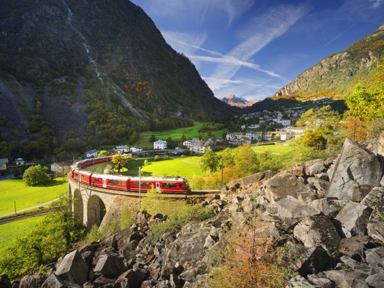 This is Brucio's viaduct, like a snake twisting into its own tail. Bernina is the highest railway corridor in Europe without gears, amid beautiful mountains and the city