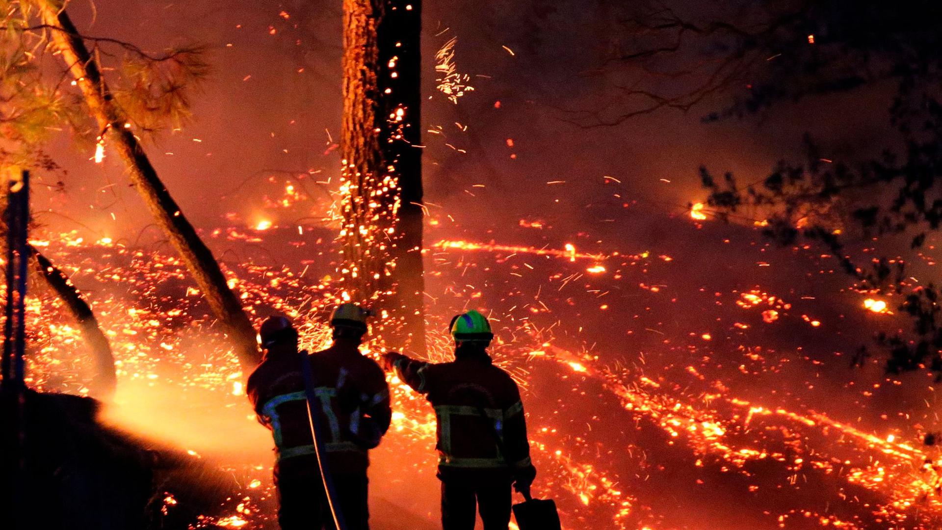 Feuerwehrleute im Chiberta-Wald im Südwesten Frankreichs.